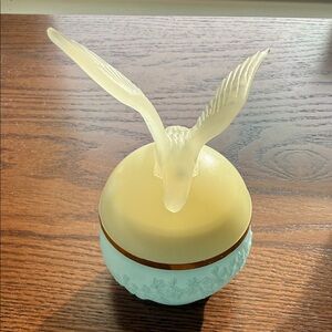 Vintage Avon “Flight to Beauty” Frosted Blue Glass Cream Jar - 1960s/70s